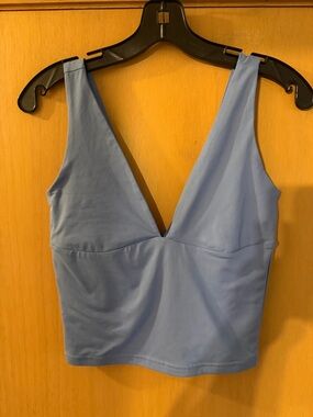 Reoria Women’s Deep V Cropped Tank Top Blue Size Small